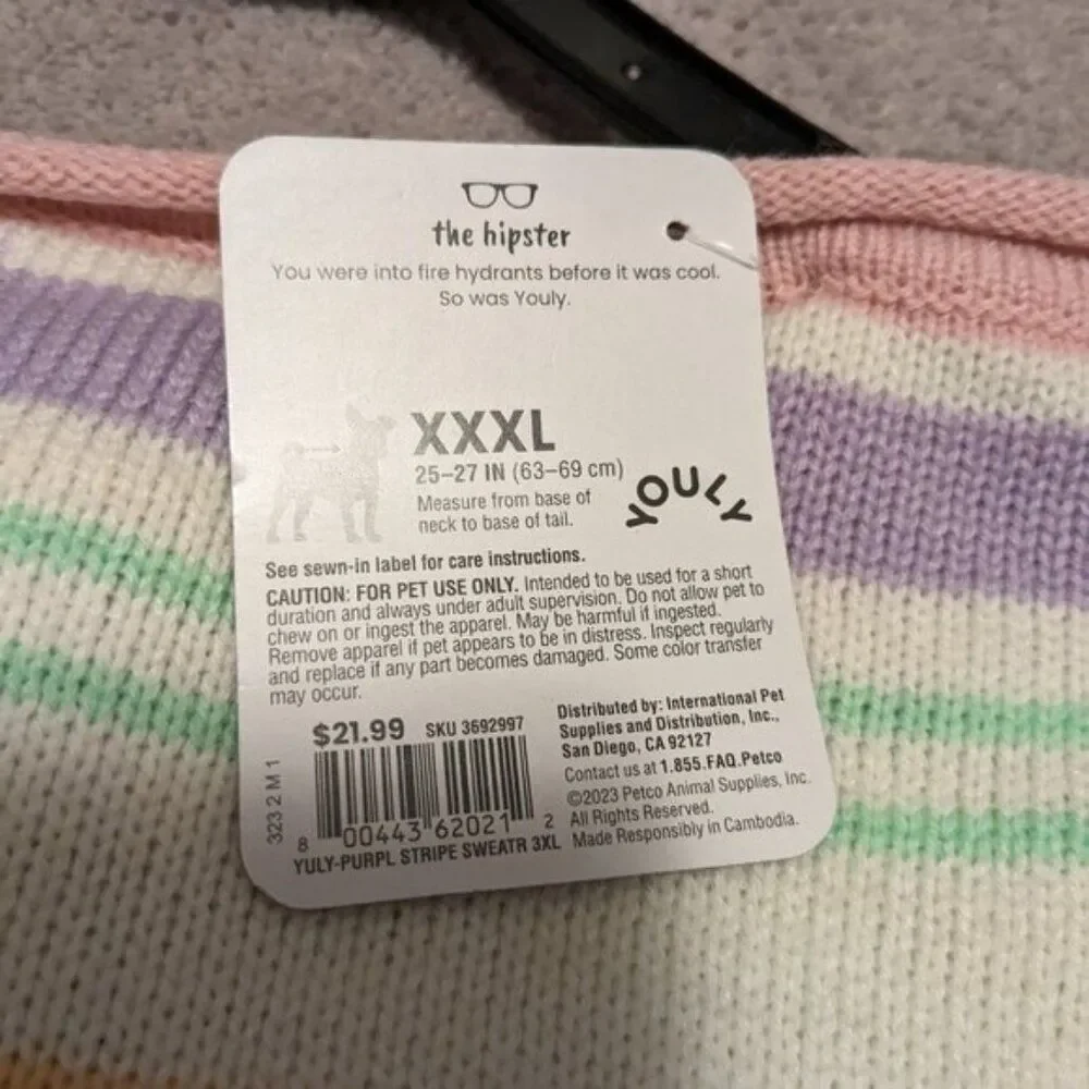 Striped Ribbed Knit Youly Dog Sweater - The Hipster NWT XXXL